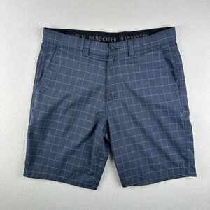 Hang Ten Indigo Blue High Rise Flat Front Casual Plaid Shorts Men's Size 34
